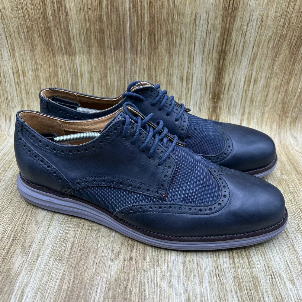 Cole Haan Original Grand Wingtip Oxford Mens 13 W Navy Blue Leather Shoes C23406